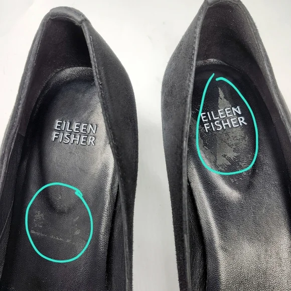 Eileen Fisher Neat Black Suede Round-Toe Low Block Heel Slip-On Pumps - Picture 13 of 14